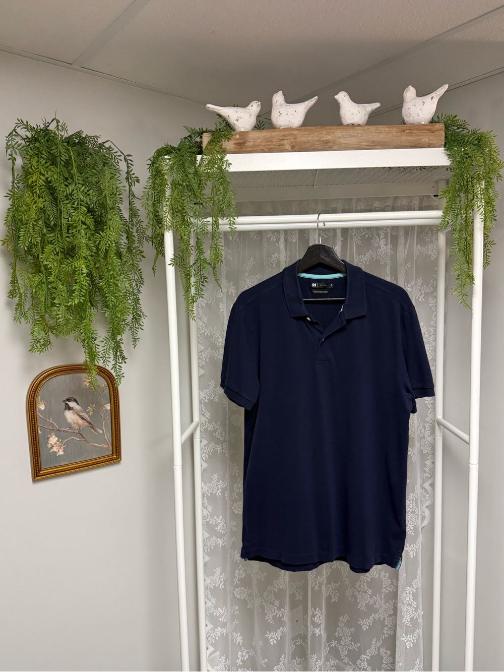 Le 31 Simons Navy Blue Organic Stretch Cotton Polo Shirt With Collar Size Large